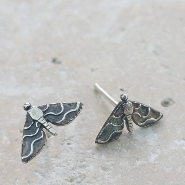 Moth Silver Stud Earrings
