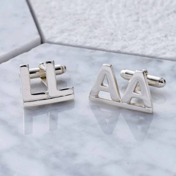 Initial Cufflinks For Men in Silver. Personalised Cufflinks for Him.