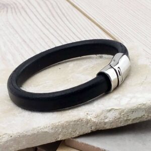 Mens Leather Bracelet In Black Personalised with FREE ENGRAVING - ShopStreet.ie Leather Bracelets for Men