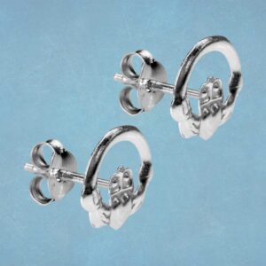 Silver Claddagh Earrings In 925 Silver. Handcrafted Galway Claddagh Stud Earrings for Ladies in Hallmarked 925 Silver.