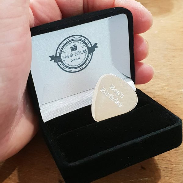 Personalised Silver Guitar Pick In Sterling Silver Personalised With Engraved Message. Silver Guitar Picks Handmade & Hallmarked Guitar Gift For Guitar Players