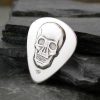 Personalised Skull Guitar Pick In Sterling Silver Personalised With Engraved Message. Personalised Skull Guitar Pick Handmade Guitar Gift For Guitar Players