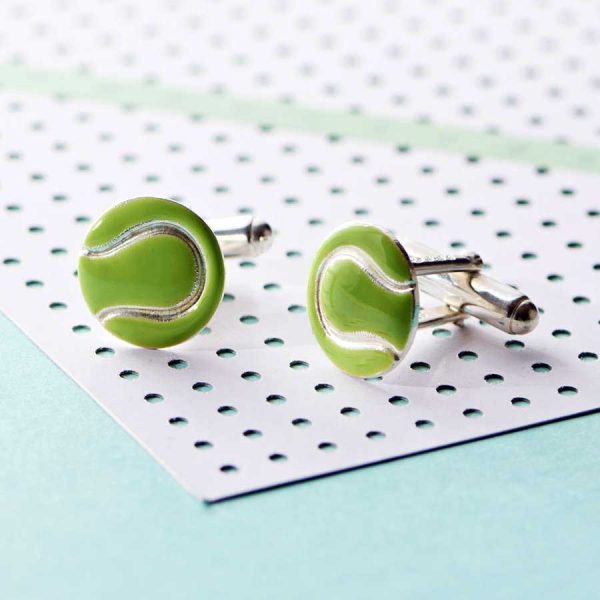 Tennis Cufflinks For Men. Handmade Tennis Ball Cufflinks In Hallmarked Sterling Silver & Enamel. Wimbledon Cufflinks for Tennis Fans with Gift Wrapping & Swift Delivery.
