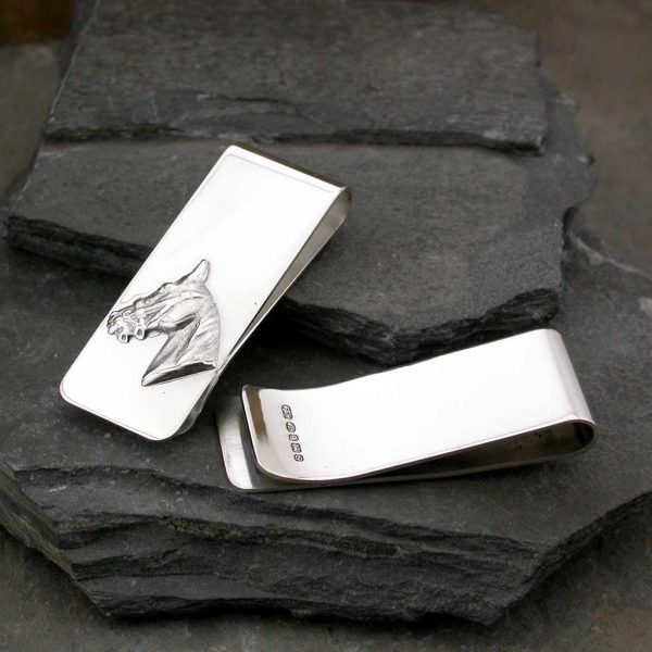 Personalised Horse Silver Money Clip & Engraved Horse Racing Money Clip. Hallmarked Silver, Handmade with FREE Engraving, ideal for Galway Races & Horse Racing