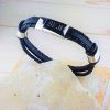 Personalised Leather Bracelet For Men. Personalised with Free Engraving - Midnight Black Engraved Mens Leather Bracelet. Leather bangle gift for men.