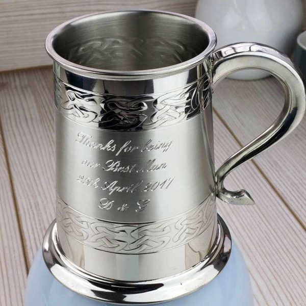 Personalised Wedding Party Celtic Embossed Tankard for Groom, Ushers & Father Of The Bride. Handmade Tankard For Irish Weddings with Presentation Box & Gift Wrap.