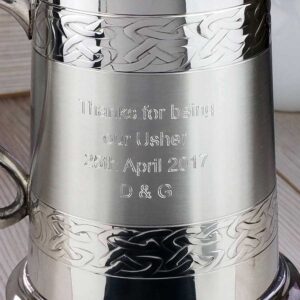 Personalised Wedding Party Celtic Embossed Tankard for Groom, Ushers & Father Of The Bride. Handmade Tankard For Irish Weddings with Presentation Box & Gift Wrap.