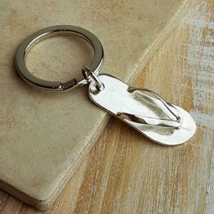 Silver Sandal Keyring & Sandal Keychain in Hallmarked Sterling Silver. Handmade Silver Keyring for Birthday, Mothers Day & Anniversary with Gift Wrapping.