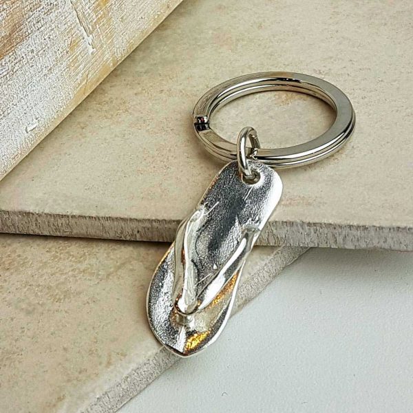 Silver Sandal Keyring & Sandal Keychain in Hallmarked Sterling Silver. Handmade Silver Keyring for Birthday, Mothers Day & Anniversary with Gift Wrapping.
