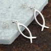 Ichthys Earrings In Silver For Wedding, Bridesmaid & Christening