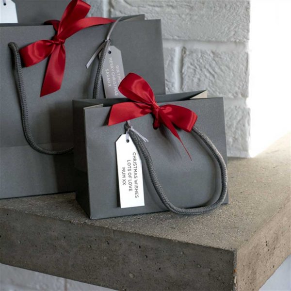 Dark Grey Gift Bag with a Choice Of Coloured Tissue Paper and Matching Ribbon with Personalised Gift Tag