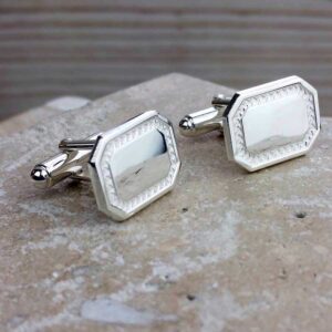 Silver Personalised Cufflinks For Men with Framed Mirror Finish. High Quality, Rectangular, Sterling Silver Cufflinks Handmade, Hallmarked & Engraved