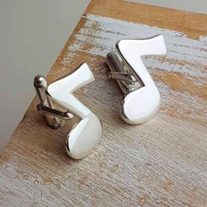 Music Note Silver Cufflinks For Musicians. Quality Hallmarked Sterling Silver Music Note Cufflinks Handmade To Order