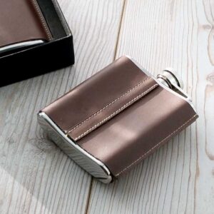 Personalised Brown Leather Hip Flask with FREE ENGRAVING. 6oz Hand-Stitched Leather Hip Flask in presentation box with personalised engraved lid Ireland.