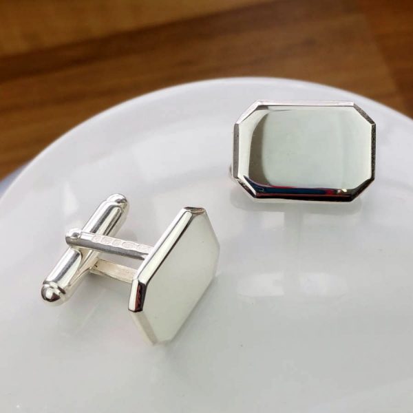 Cufflinks - Mens Personalised Silver Cufflinks With Mirror Lozenge Design