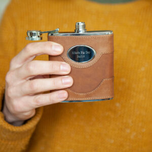 Personalised Light Brown Leather Hip Flask with FREE ENGRAVING. Quality Handmade Brown Spanish Leather Hip Flask with personalised engraving Ireland