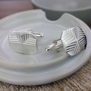 Star Stepped Rectangular Silver Cufflinks for Men. Nautical & Sailing, High Quality, Personalised Silver Cufflinks Handmade, Hallmarked & Engraved To Order.