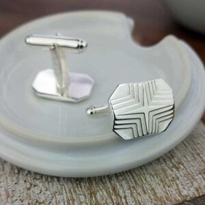 Star Stepped Rectangular Silver Cufflinks for Men. Nautical & Sailing, High Quality, Personalised Silver Cufflinks Handmade, Hallmarked & Engraved To Order.