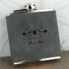 Soft Grey Leather Personalised Hip Flask With Leaf Design & FREE ENGRAVING. Leather Hip Flask in black presentation box for Horse Racing, Birthday & Wedding.