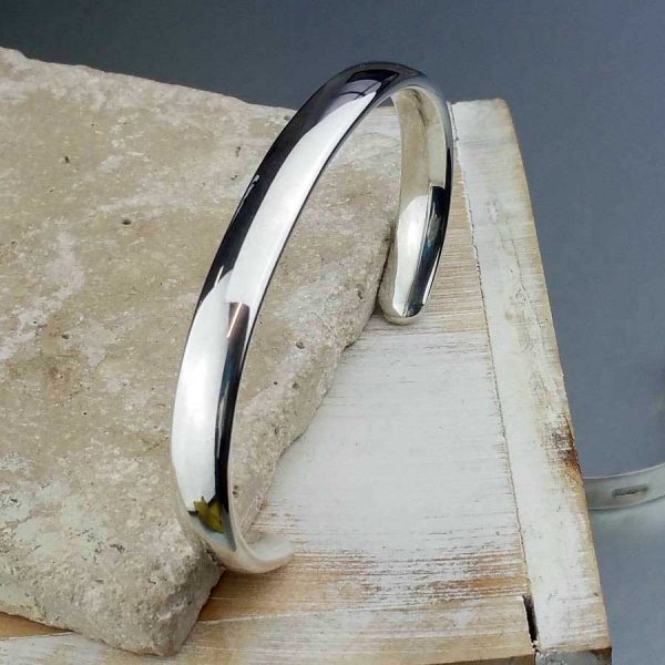 Silver Bangle Bracelet For Men. Mens Open Cuff Curved Silver Bangle Bracelet Personalised with Engraved Message. Handmade & Hallmarked Silver Gift For Him.