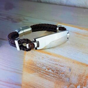 Personalised Mens Infinity Bracelet In Chestnut Brown Leather