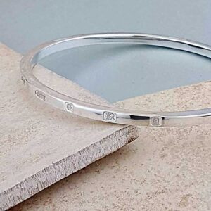 Personalised Square Edged Sterling Silver Bangle for Her. Silver Ladies Bangle Engraved With 3 to 5 Letters. Handmade & Hallmarked Gift For Her.