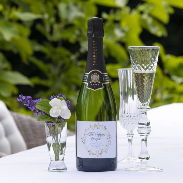 Personalised Happy Couple Wedding Champagne Gift with Name & Personal Message on label. Genuine French Champagne with Personalised Label & Presentation Tube.