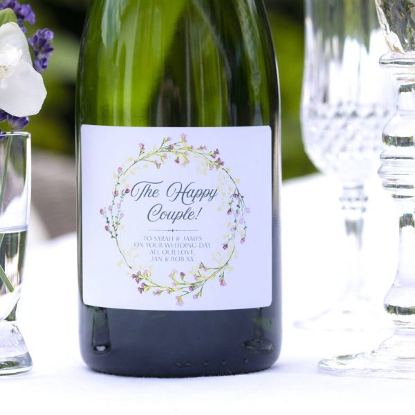 Personalised Happy Couple Wedding Champagne Gift with Name & Personal Message on label. Genuine French Champagne with Personalised Label & Presentation Tube.