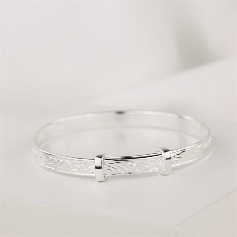 Silver Baby Christening Bangle with Floral Design ShopStreet.ie