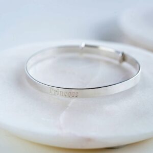 Sterling Silver Princess Baby Bangle in Personalised Gift Box