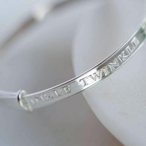 Twinkle Twinkle Little Star Silver Baby Bangle in Personalised Gift Box
