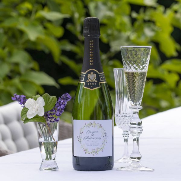 Personalised Bottle Of Anniversary Champagne with personal message printed on label. Anniversary Premium Champagne, Personalised Label & Presentation Tube.