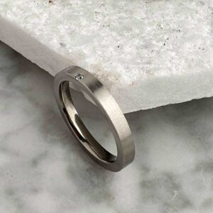 Personalised Ladies Diamond Set Titanium Wedding Ring with Brushed Finish and Polished Inside. 2mm Diamond Titanium Wedding Ring with Personalised Engraving.