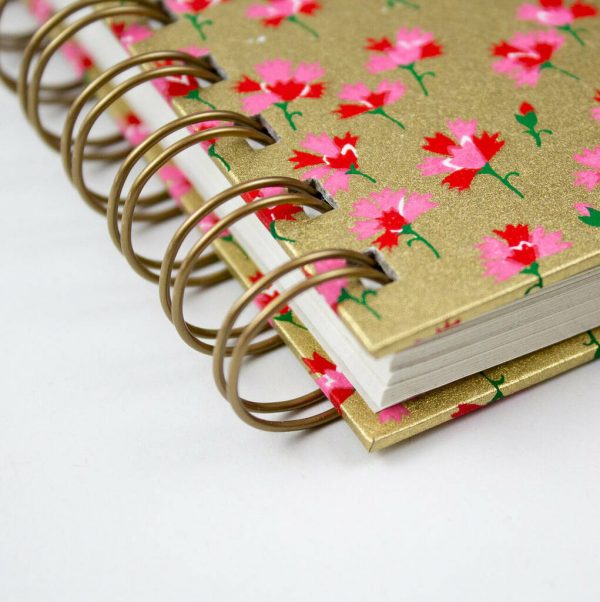 Notebook, Diary, Sketchbook, Water Colour Paper Journal - Eco Japanese Chiyogami Washi Stationary Handmade In Gold & Floral. Cartridge, Bristol & Watercolour.