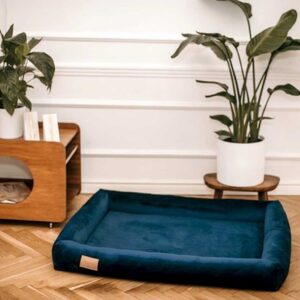 Large Dog Bed - Dog Bed in Blue Velvet. Stylish Big Dog Bed available in 3 Dog Bed sizes.