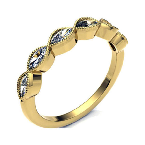 Vintage Style Yellow Gold Diamond Eternity Ring Handmade with Marquise Cut Diamond Set in 18ct Gold. High quality H/I I1 diamonds Eternity Ring.