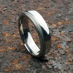 Engraved Men's Titanium Wedding Ring with Combination High Polish & Satin Finish. Made To Order Titanium Wedding Ring with Personalised Engraving.