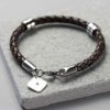 Personalised Mens Leather Wristband With Hand Stamped Square Tag, personalised gift wrapping with choice of Black Or Brown leather wristband bracelet.