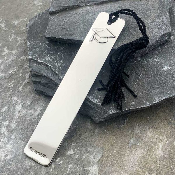 Graduation Bookmark - Personalised Sterling Silver Graduation Bookmark with Choice Of Tassel. Handmade, hallmarked, bookmark personalised with engraved message