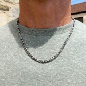 Men's Titanium Chain Square Twist Link Necklace - Satin Finish Wheat Style 4mm Twist Link Strong Chain Necklace. Mens Titanium Jewellery. Gift Wrap Option.