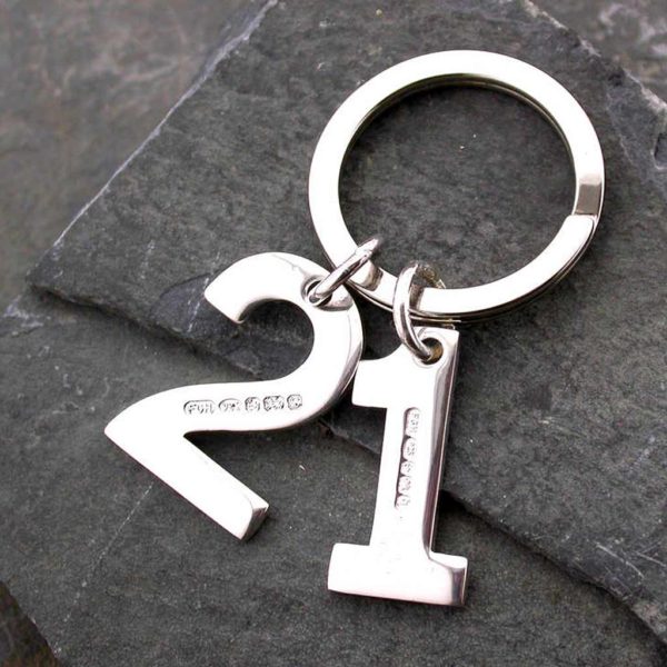 Sterling Silver Number Keyring - Handmade Hallmarked Silver Personalised Number Keyring. Personalised Birthday Gift with optional Gift Wrapping