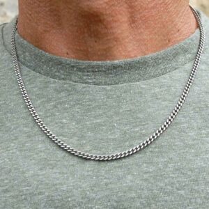 Men's Titanium Chain Necklace - A Fine, Flat Curb Strong Chain Necklace gift for men. Stunning made to order Men's Titanium Jewellery. Gift Wrapping Option.