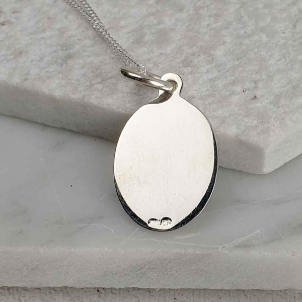 Personalised Saint Andrew Silver Medal Pendant on silver chain. Faith jewellery with St Andrew on the front & personalised engraved message on the back.