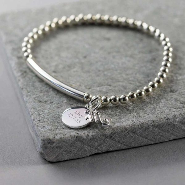 Personalised Silver Star Sign Bracelet with Zodiac Sign Charm & Engraving on Pendant in a Personalised Gift Box. Bracelet Bangle handmade to order.