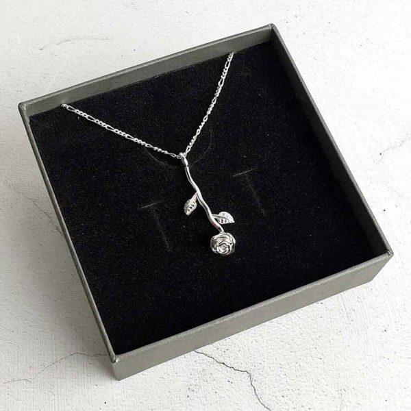 Rose Silver Pendant on Silver Chain For Birthday, Valentines Day, Bride, Bridesmaid, Mother & Mother Of The Bride Pendant Necklace with Gift Wrapping.
