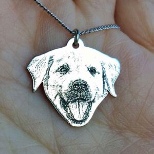 Pet Photo Pendant - Pet Silhouette Shaped Engraved Photo Pendant Necklace on 18" silver chain in 925 Silver with Free Engraving on back for cat, dog, rabbit...