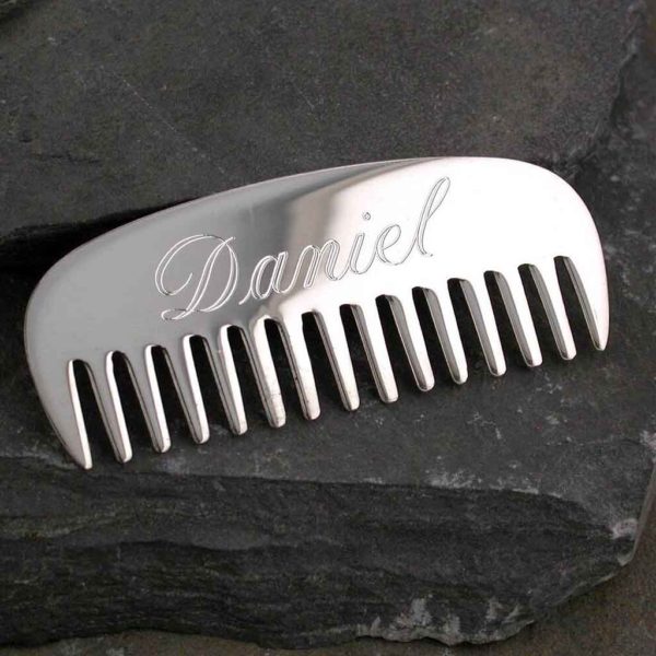 Personalised Moustache And Beard Comb in Hallmarked Handmade Sterling Silver with Free personalised engraving & optional gift wrapping, delivered direct.