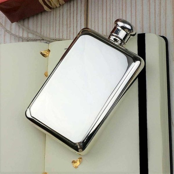 Sterling Silver Hip Flask with Free Personalised Engraving. Hallmarked 925 Solid Silver Hip Flask engraved FREE with Optional Gift Wrapping, Delivered Direct.