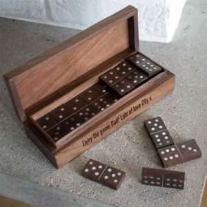 Domino Set Personalised with Free Engraving, Handcrafted in sustainable Sheesam & Mango Woods with aluminium inlaid spots engraved with up to 50 Letters