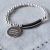 Handmade Silver Christening Bracelet in Personalised Gift Box with Free Pendant Engraving. Optional Baby Elasticated Bracelet Heart, Star & Flower Charms.